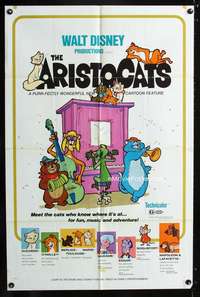 h051 ARISTOCATS one-sheet movie poster '71 Walt Disney feline cartoon!
