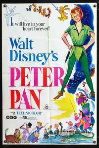 h549 PETER PAN Aust 1sh movie poster R70s Walt Disney classic!