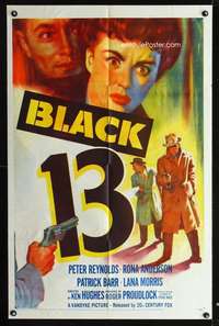 h097 BLACK 13 one-sheet movie poster '54 cool English crime artwork!