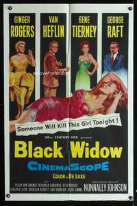 h104 BLACK WIDOW one-sheet movie poster '54 Ginger Rogers, Gene Tierney