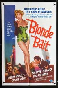 h107 BLONDE BAIT one-sheet movie poster '56 sexy bad girl Beverly Michaels!
