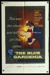 h117 BLUE GARDENIA one-sheet movie poster '53 Fritz Lang, Anne Baxter