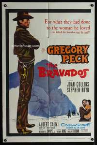 h130 BRAVADOS one-sheet movie poster '58 Gregory Peck, Joan Collins