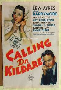 h148 CALLING DR. KILDARE one-sheet movie poster '39 Lew Ayres, Laraine Day