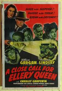 h178 CLOSE CALL FOR ELLERY QUEEN one-sheet movie poster '41 William Gargan