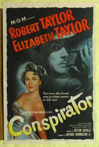 h181 CONSPIRATOR one-sheet movie poster '49 Robert & sexy Elizabeth Taylor