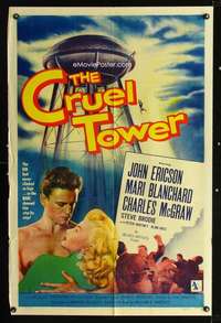 h196 CRUEL TOWER one-sheet movie poster '56 John Ericson, skyscraper!