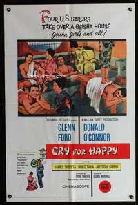 h197 CRY FOR HAPPY one-sheet movie poster '60 Glenn Ford, Donald O'Connor