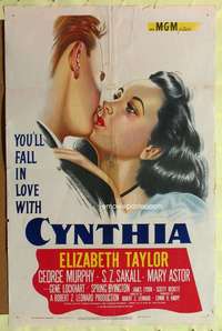 h204 CYNTHIA one-sheet movie poster '47 Elizabeth Taylor, Jimmy Lydon