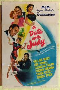 h209 DATE WITH JUDY one-sheet movie poster '48 Beery, young Liz Taylor!