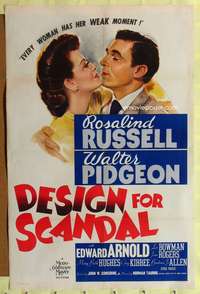 h215 DESIGN FOR SCANDAL one-sheet movie poster '41Rosalind Russell,Pidgeon