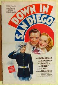 h219 DOWN IN SAN DIEGO one-sheet movie poster '41 Granville in California!