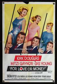h240 FOR LOVE OR MONEY one-sheet movie poster '63 Kirk Douglas, Gaynor