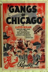 h254 GANGS OF CHICAGO one-sheet movie poster '40 Lloyd Nolan, MacLane