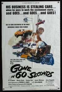 h278 GONE IN 60 SECONDS one-sheet movie poster '74 Edward Abrams art!