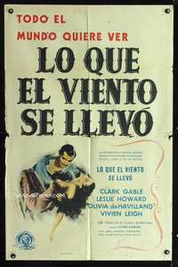 h279 GONE WITH THE WIND Spanish/U.S. one-sheet movie poster R47 Clark Gable, Leigh