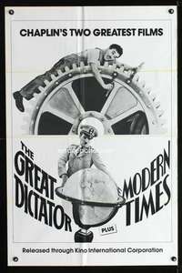 h292 GREAT DICTATOR/MODERN TIMES one-sheet movie poster '80s Chaplin