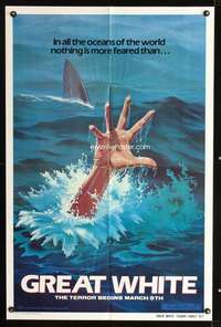 h297 GREAT WHITE teaser one-sheet movie poster '82 best shark attack image!