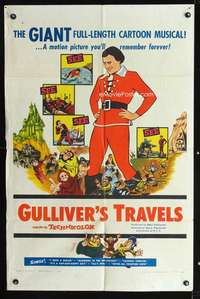 h305 GULLIVER'S TRAVELS one-sheet movie poster R57 Fleischer cartoon!
