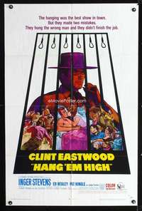h316 HANG 'EM HIGH one-sheet movie poster '68 Clint Eastwood, Kossin art!