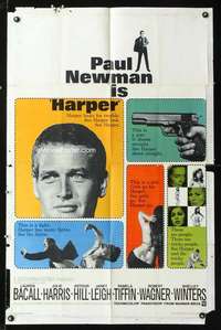 h323 HARPER one-sheet movie poster '66 Paul Newman, Lauren Bacall