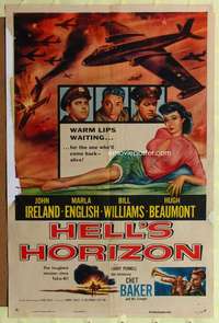 h328 HELL'S HORIZON one-sheet movie poster '55 John Ireland, warm lips!