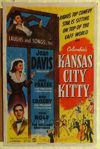 h357 KANSAS CITY KITTY one-sheet movie poster '44 Joan Davis, Bob Crosby