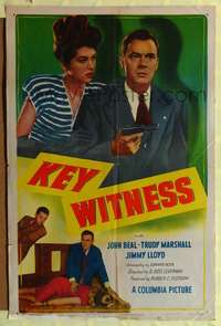 h363 KEY WITNESS one-sheet movie poster '47 John Beal, Trudy Marshall