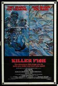 h366 KILLER FISH one-sheet movie poster '79 scuba divers & piranha art!