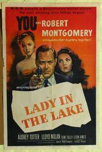 h374 LADY IN THE LAKE one-sheet movie poster '47 Montgomery, great image!