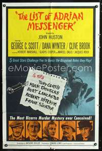 h385 LIST OF ADRIAN MESSENGER one-sheet movie poster '63 John Huston