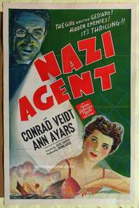 h506 NAZI AGENT one-sheet movie poster '42 Conrad Veidt, cool stone litho!
