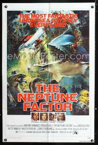 h507 NEPTUNE FACTOR one-sheet movie poster '73 John Berkey giant fish art!