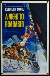 h517 NIGHT TO REMEMBER one-sheet movie poster '58 English Titanic bio!
