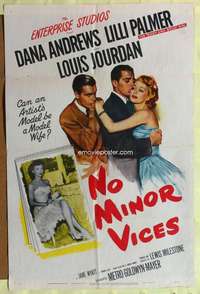 h519 NO MINOR VICES one-sheet movie poster '48 Dana Andrews, Louis Jourdan