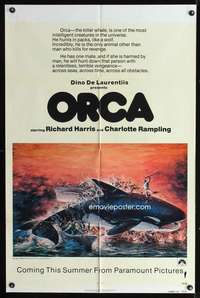 h531 ORCA advance one-sheet movie poster '77 Berkey art of The Killer Whale!