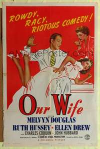 h533 OUR WIFE style B one-sheet movie poster '41 Douglas spanks Hussey!