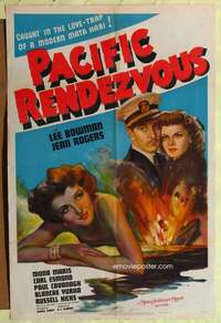 h536 PACIFIC RENDEZVOUS one-sheet movie poster '42 sexy art of Jean Rogers!