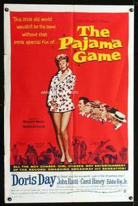 h538 PAJAMA GAME one-sheet movie poster '57 sexy Doris Day chases boys!