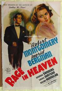 h558 RAGE IN HEAVEN style D one-sheet movie poster '41 Bergman, Montgomery