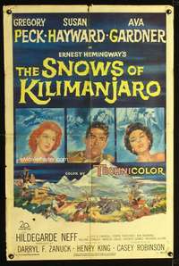 h618 SNOWS OF KILIMANJARO one-sheet movie poster '52 Peck, Hayward, Gardner