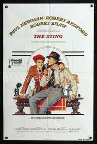 h632 STING one-sheet movie poster '74 Paul Newman, Redford, Amsel art!