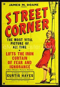 h644 STREET CORNER one-sheet movie poster '48 early anti-abortion movie!