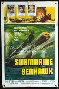 h648 SUBMARINE SEAHAWK one-sheet movie poster '59 cool skull head torpedo!