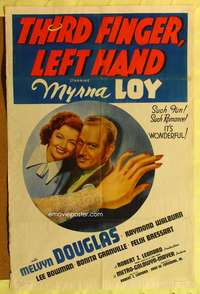 h674 THIRD FINGER LEFT HAND style C one-sheet movie poster '40 Myrna Loy