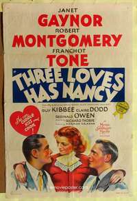 h681 THREE LOVES HAS NANCY style D one-sheet movie poster '38 Janet Gaynor
