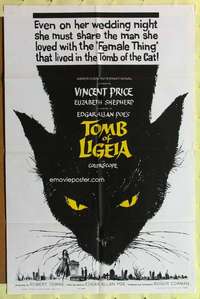 h684 TOMB OF LIGEIA one-sheet movie poster '65 Vincent Price, cat artwork!