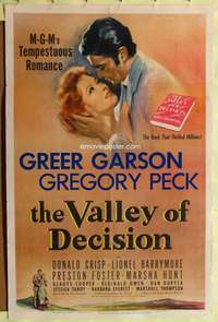 h696 VALLEY OF DECISION one-sheet movie poster '45 Greer Garson, Greg Peck