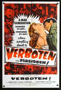 h702 VERBOTEN style D one-sheet movie poster '59 Sam Fuller, World War II