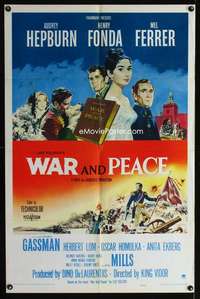 h717 WAR & PEACE one-sheet movie poster '56 Audrey Hepburn, Henry Fonda